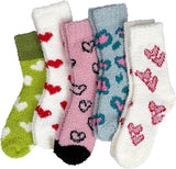 5 pairs - Warm Winter Socks - Plush Socks - House Socks - Non-slip Socks - Fluffy Socks - Fuzzy Slipper Socks - Sleep Socks - Coral Fleece Sleep Socks - Soft Bed Socks for Women - For Cold Nights - Cute Cat and Heart Pattern