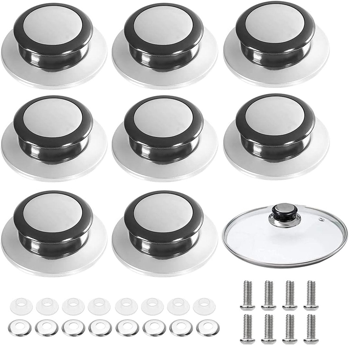 Pot Lid Knob - 8 Pieces - Universal Kitchen Knobs - Lid Knob - 5-12mm Universal - Stainless Steel - Lid Handle - Lid Knob - Pan Lid Holding Handle - Saucepan Lid Knobs - Kitchen Cookware Knob - Anti-Burn Knob
