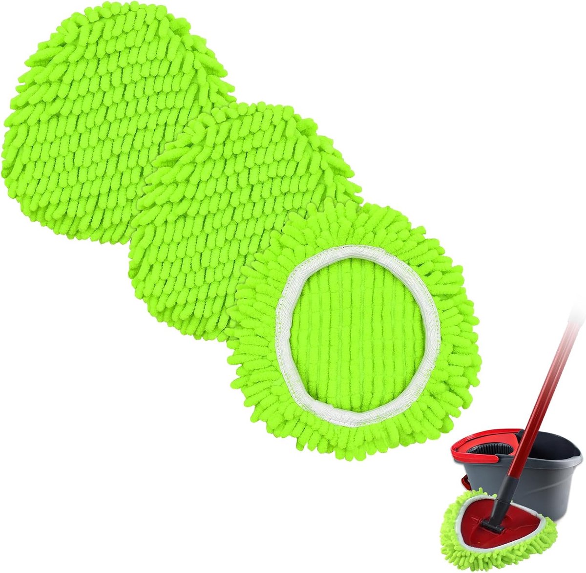 3-piece mop pad replacement suitable for O Cedar, suitable for Ocedar Easywring spin mops - microfiber chenille mop pads for Ocedar spin mops - mop head replacement - replacement mop pads - machine washable, reusable, easy to install