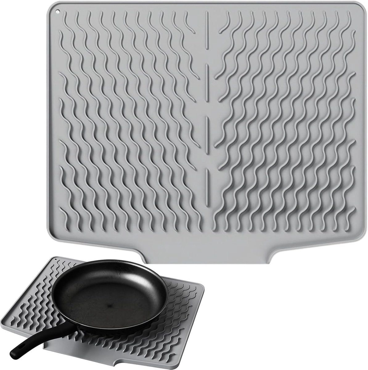 39*32 cm - Drain mat - Countertop drying mat - Foldable silicone drainer - kitchen drying mat - non-slip - silicone drainer - for the sink, for kitchen utensils, cups, fruit and vegetables - grey