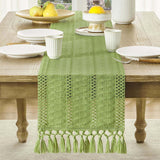 Table runner - tablecloth - Bohemian style table runner - pink table runner - with knotted tassel - farmhouse woven home decor - green - 30*240 cm