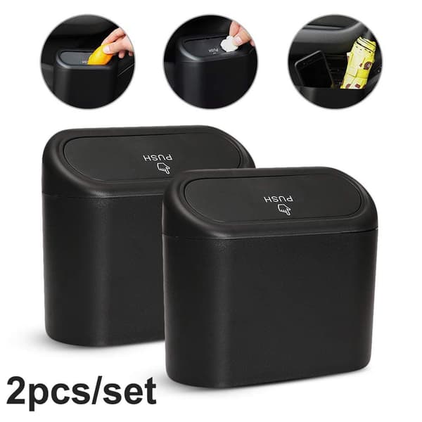 Car Trash Can, Waterproof Hanging Storage Box with Lid, 2-Pack Portable for Car \u0026 Office
