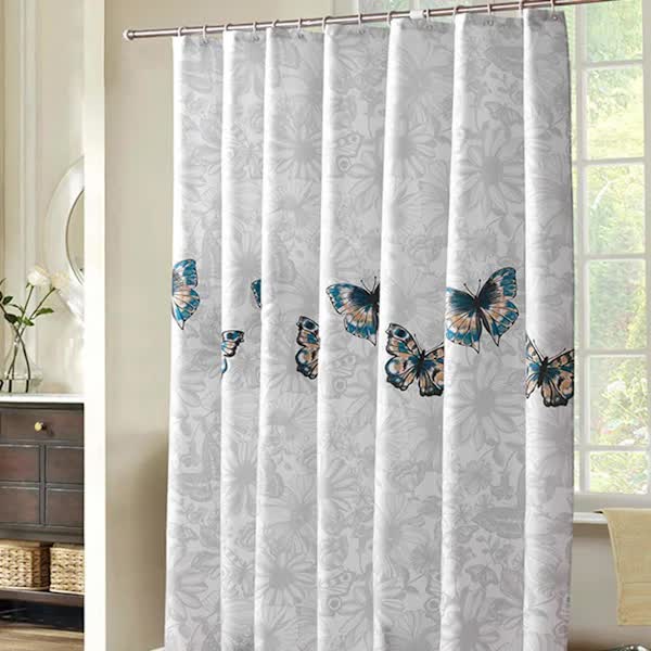 Shower Curtain 220x200cm Bathroom Curtain with Hooks Mildew Resistant