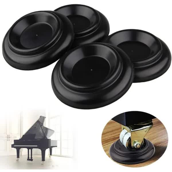 Hardwood Piano Mats with Foam Pads 4 pcs Black ABS Furniture Foot Protectors Compatible with Piano Wheels Solid Wheels