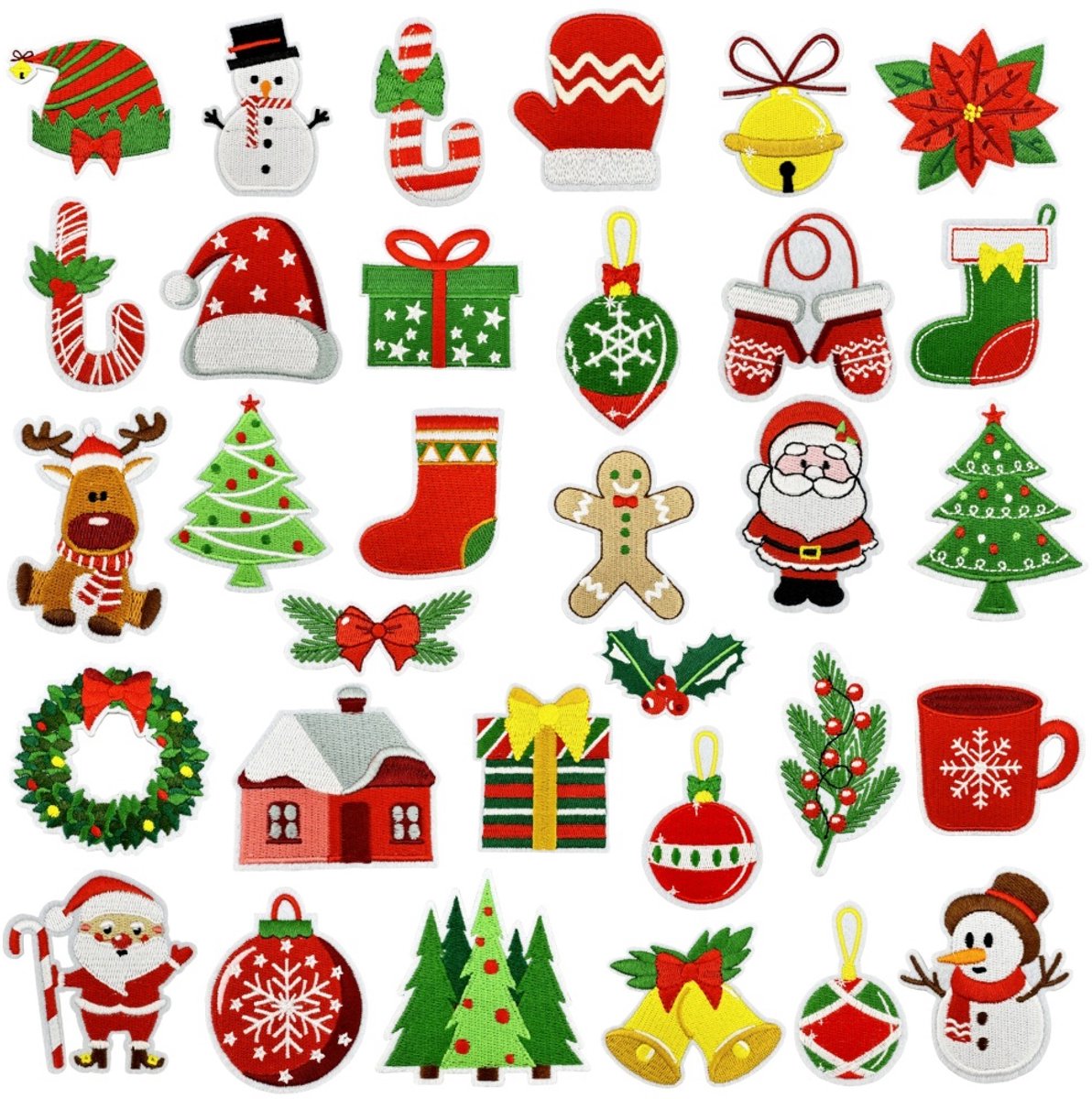 32 Pieces Iron-On Patches - Christmas Iron-On Embroidered Patches - Embellishments for Clothing - Clothes Patches - DIY Accessories - Cute Sewing Appliques - Sew-On Embroidered Applique Sewing Patches - For Jackets, Hats, Backpacks