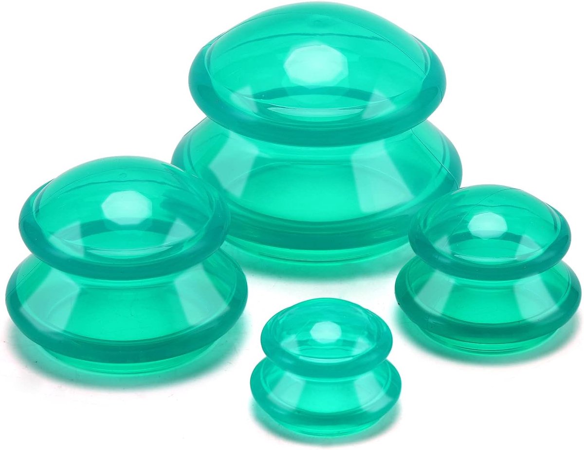 4 pieces silicone cups - Cupping cups - Cupping Set - Cellulite Cups - Cupping For Cellulite - vacuum cup - For reducing cellulite anti-aging relieves pain and joints for buttocks, neck, body - Green