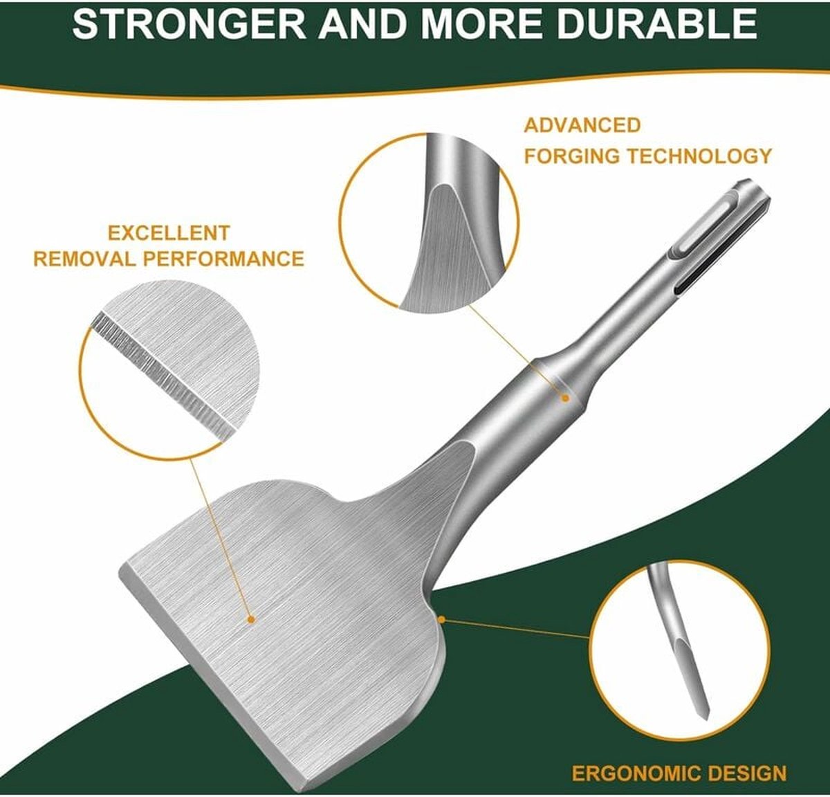 Chisel - 17 * 165 * 75 mm - Tile chisel - slanted chisel - stone chisel - cold chisel - flat chisel - hammer drill chisel - tile chisel for SDS-plus - 40CR chrome steel - silver - 25° bend - for tiles concrete stone masonry