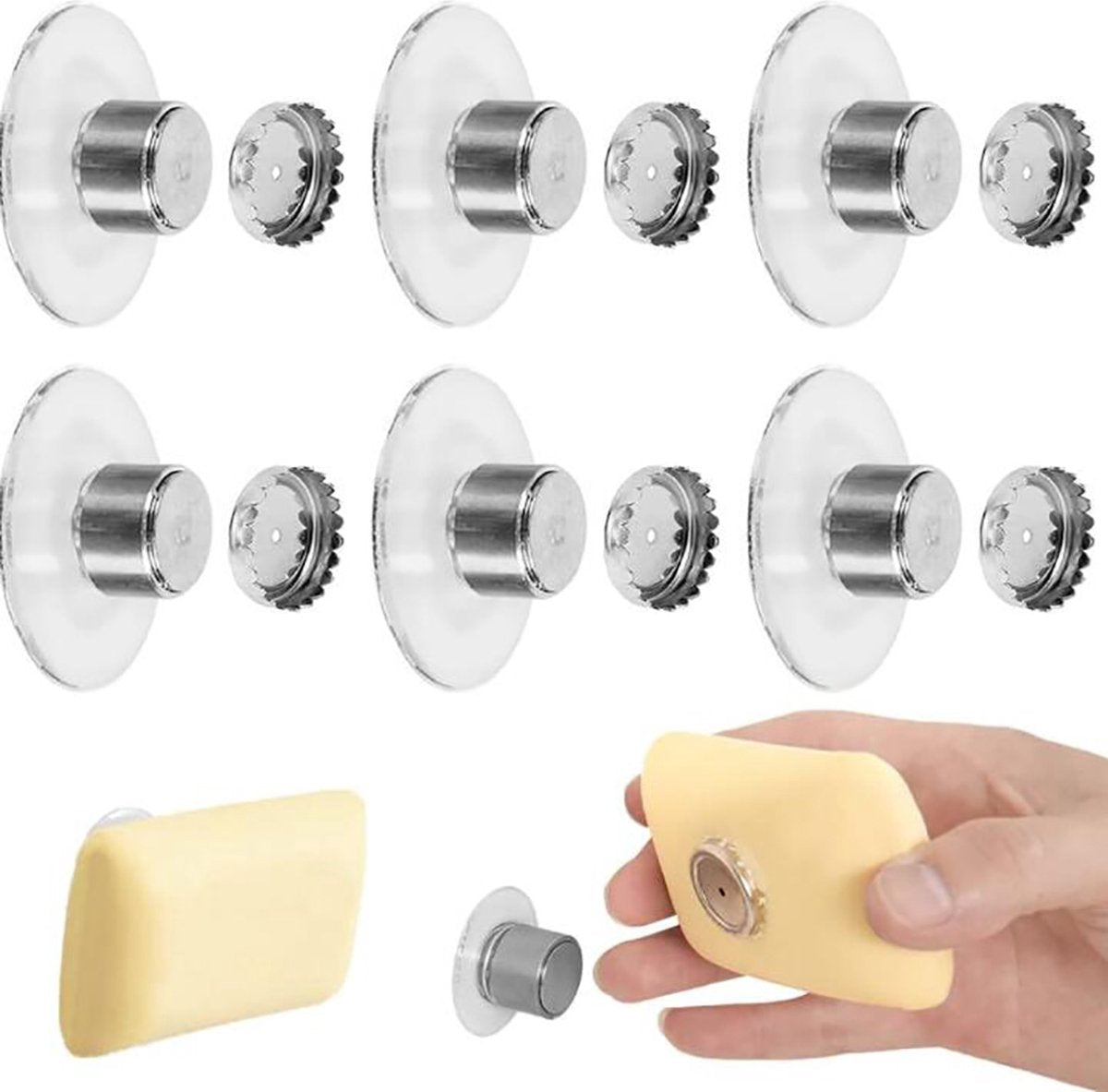 6 pieces magnetic soap holder - Magnetic soap holders with suction cup - Magnetic shower soap holder - Stainless steel wall bracket - No drilling required - Bathroom kitchen toilet - 40X26MM