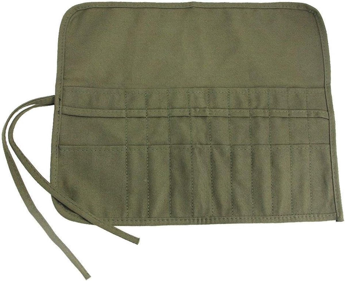 Roll-Up Canvas Brush Case - Brush Holder - Canvas - 22 Slots - Brush Bag - Brush Holder - Pencil Case - Paint Brush Holder - Portable - Roll-Up - Brush Not Included - Suitable for Various Painting Tools - 40.5*33cm - Vegetable