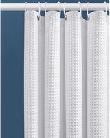 Waffle shower curtain - 80x180CM - White - With 6 plastic hooks - For bathroom and toilet - White - Anti-mold - Polyester - Cube Design - Shower curtain