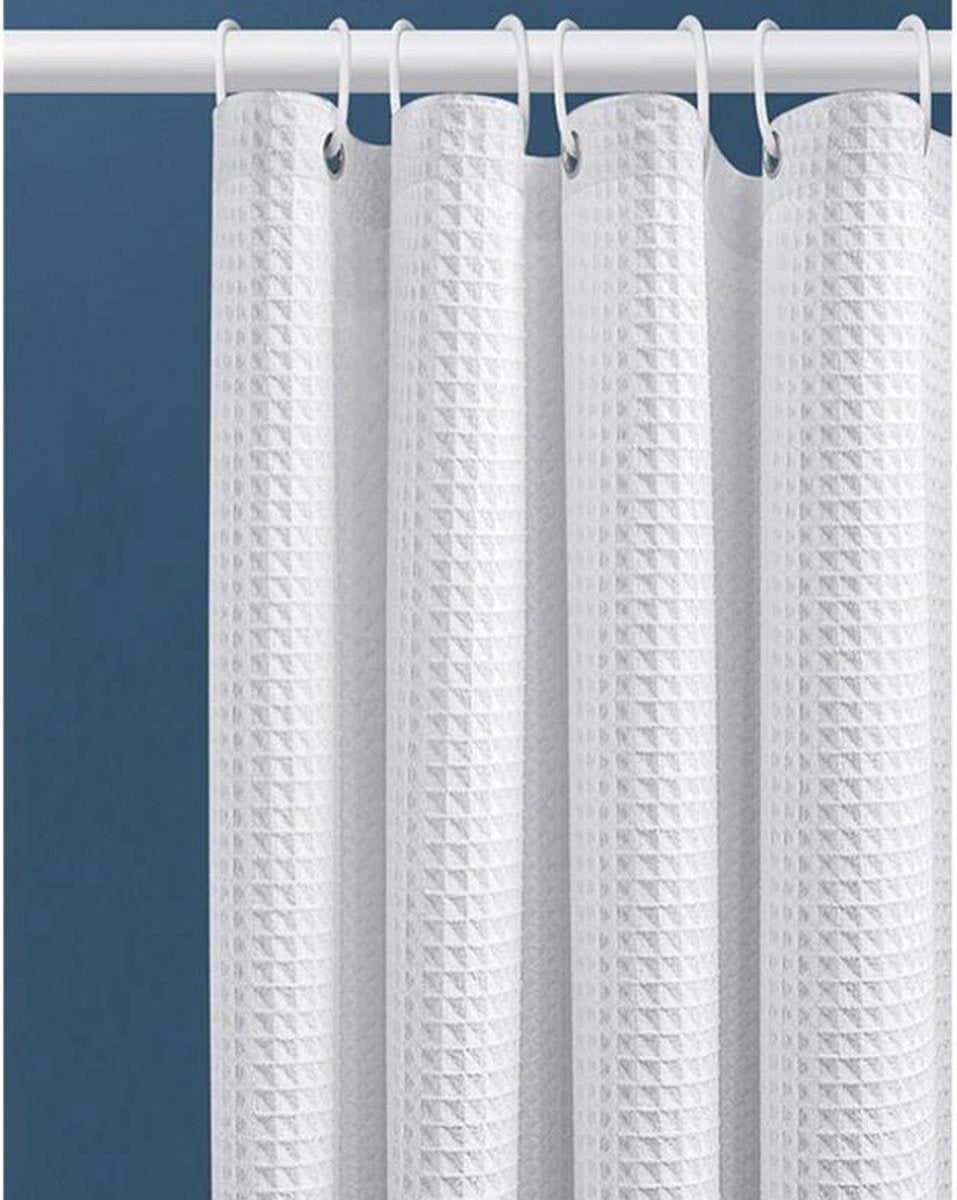 Waffle shower curtain - 80x180CM - White - With 6 plastic hooks - For bathroom and toilet - White - Anti-mold - Polyester - Cube Design - Shower curtain