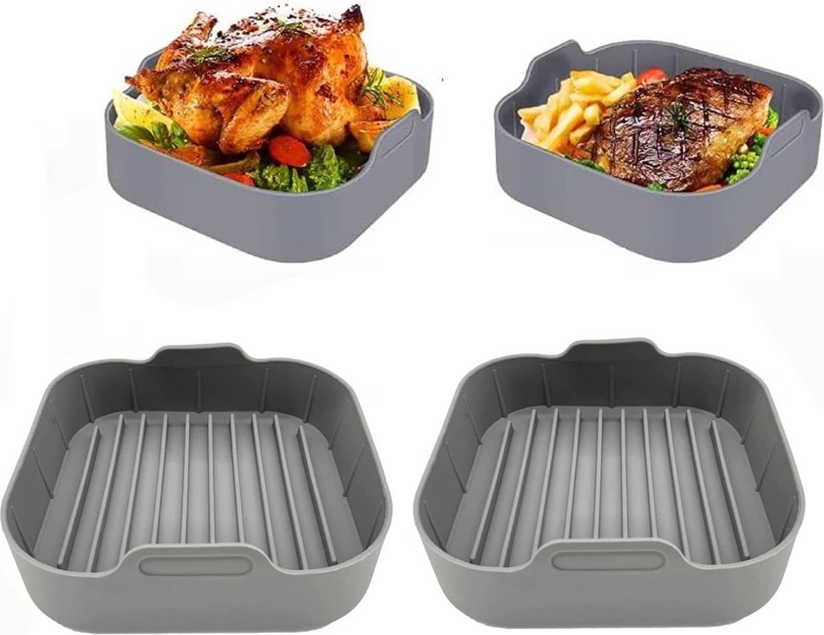 Airfryer accessories - Silicone baking dish - 2 pieces - Hot air fryer - Baking tins - Baking paper alternative - Basket baking tin - 20 CM - gray - Accessories