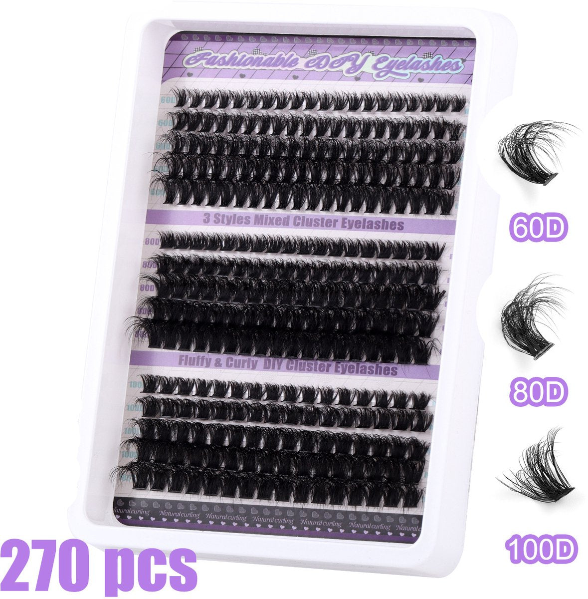 False eyelashes - 270 pieces - 60D + 80D + 100D - 10-18 mm D curl - Pre-Made Volume Fans - Pre-Made Fans - Eyelash extensions - Cluster - Lashes - Natural - Pieces of lashes - DIY lashes