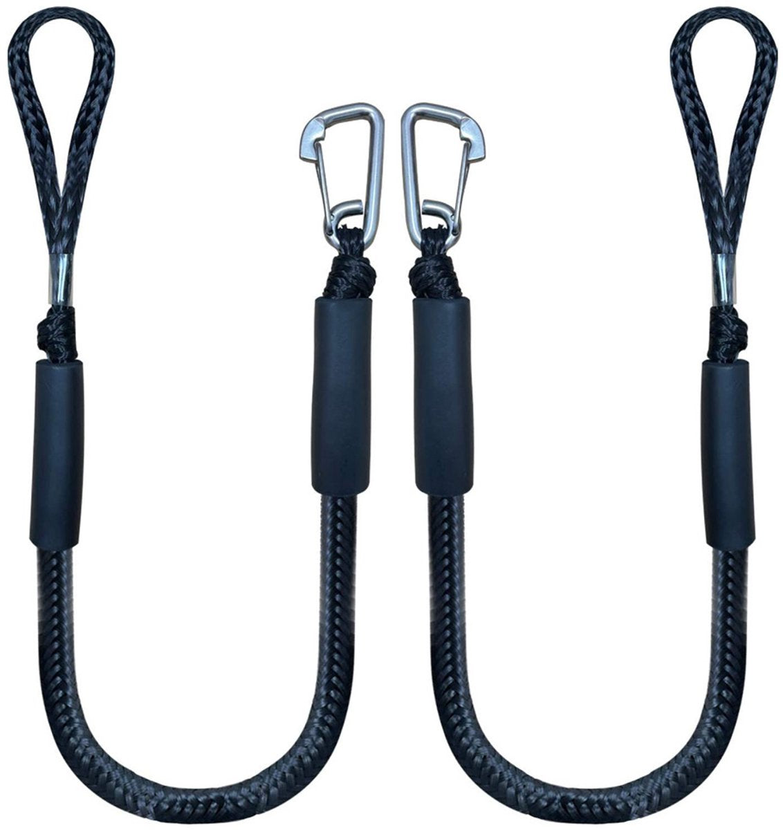 Mooring Rope Boat Equipment - 2 Pieces - Extendable 1.2 - 1.7M - Mooring Rope for Boats - Black - Mooring Rope - Boat Rope - Boat Accessories for Boats Dock - Dock Line with Hooks - For Boats, Kayaks, Jet Skis, Pontoons, Canoes