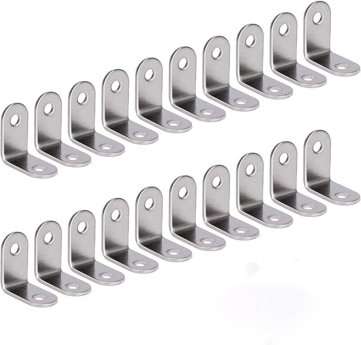 Corner connectors - 20 pieces - 30 x 30 x 16 mm - corner brackets - Reinforcement angle - Corner anchors - Stainless steel - Silver - L-shaped - 90 degree angle - with screws - for mounting table chair bookshelf