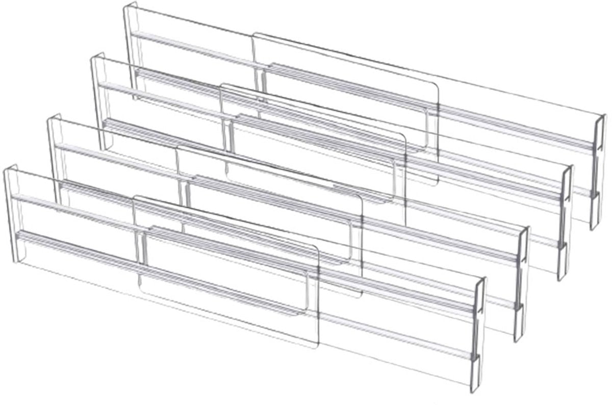 Drawer divider - 4 pieces - Drawer divider - Drawer organizer - Tools - Adjustable/extendable (27.5-52 cm) - For Clothes/Kitchen/Bathroom/Wardrobe - Transparent - Plastic