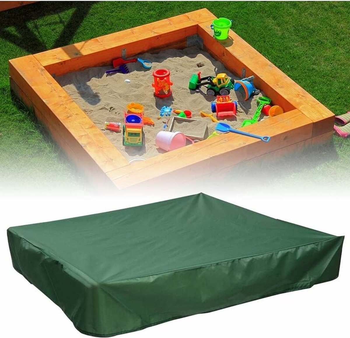 Waterproof sandpit cover - with drawstring - green - 120 x 120 x 20 cm - for sandpit, pool, patio, garden, square - Oxford cloth - waterproof, windproof, dustproof - suitable for protecting children's toys