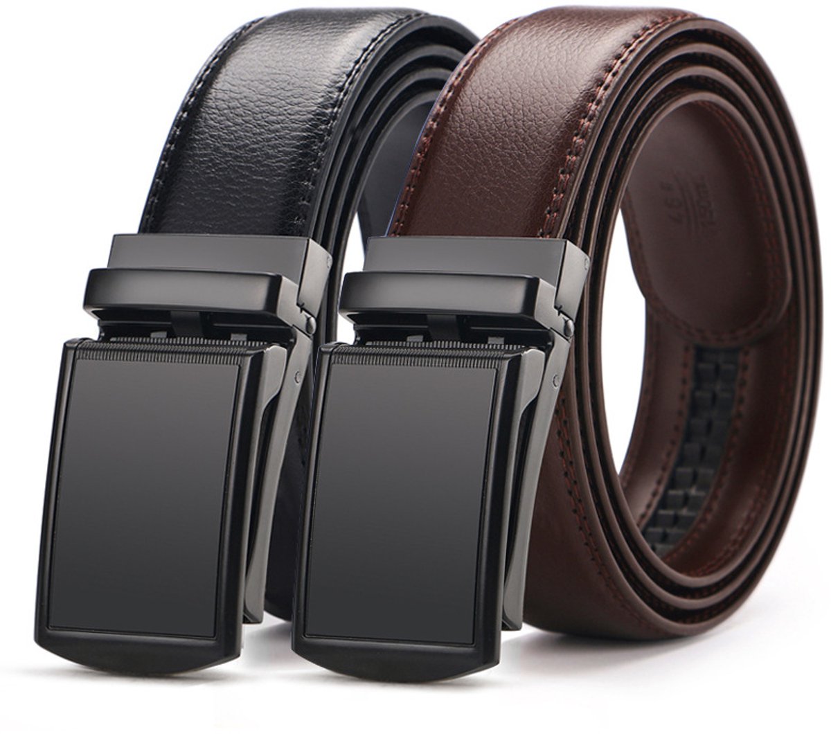 2 pieces - Men's Belt - Leather Belt - Adjustable - Gift Men - Shortenable - Gift Man - Cow Leather - Black & Brown - Without Holes - 110cm