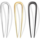U-Shaped Hairpin - 3 Pieces - Hair Pin - Metal - U-Shaped Large Hairpins - Hair Jewelry - Elegant Updo Chignon Pins - Updo Hair Sticks - For Women - 14cm - Gold/Silver/Black