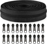 Zippers - 1 Roll - Zipper - Includes 20 Replacement Zippers - Nylon - Metal - Replacement Zipper Set - Zipper Closure Repair Kit - Suitable for Bags, Clothing and Bedding - 10m*2.7cm - Black