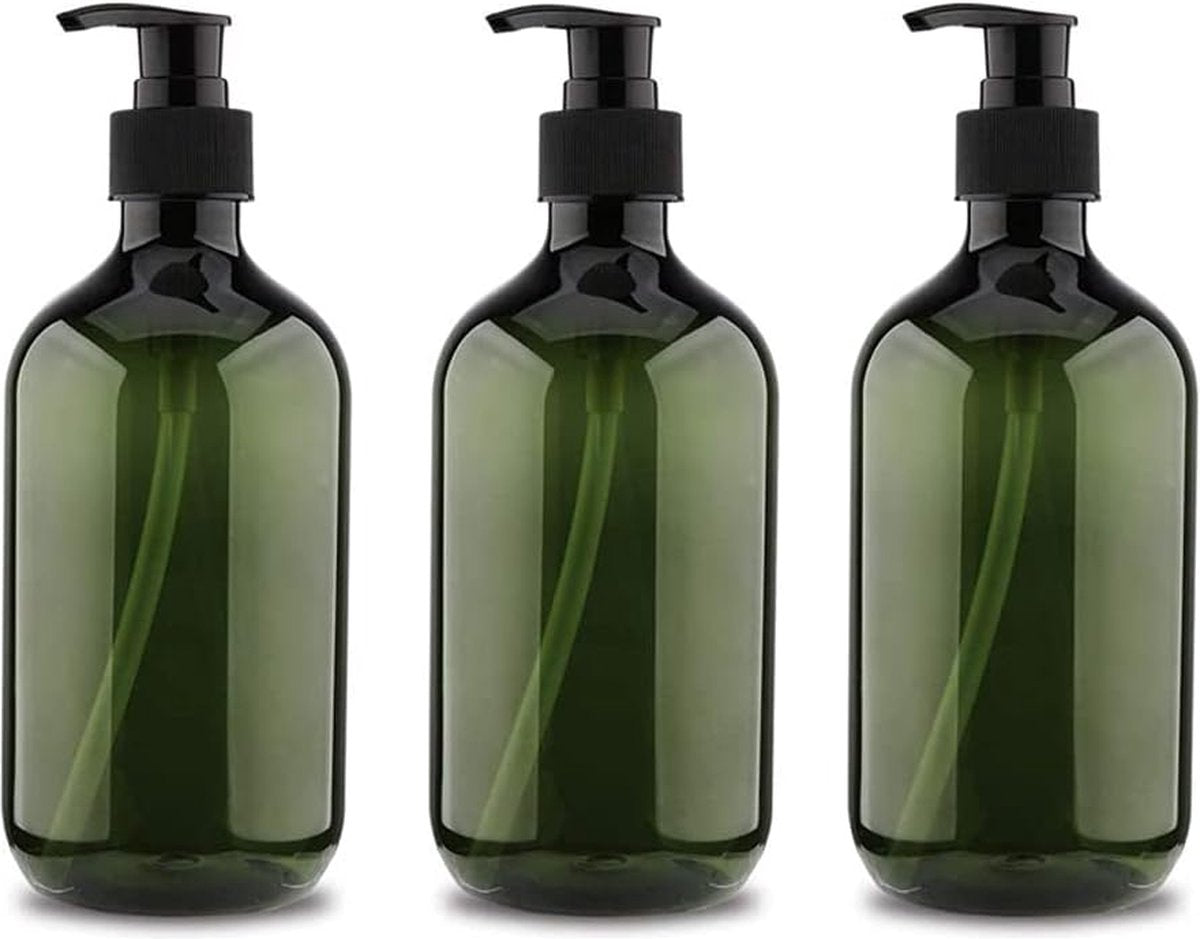 Pump bottles - Shampoo dispensers - soap dispenser - 3 pieces - 500 ml - refillable - PET - Transparent green - for conditioner, shower gel and lotion