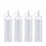 4 pieces - 200 ml - Dosing bottle - Squeeze bottle - Sauce bottle - Garnish bottle - Plastic - White - with spout cap - Leak-proof lids - With check marks - For garnish, sauce or batter