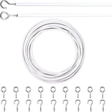 Curtain spiral wire - 10M - Curtain cable - with screw eyes and hooks - 25 sheep eye circles and 25 question mark nails - Spiral wire set - curtain cable line for clothing - Tension spring - white - Metal - for curtain rods, curtains, shower curtains