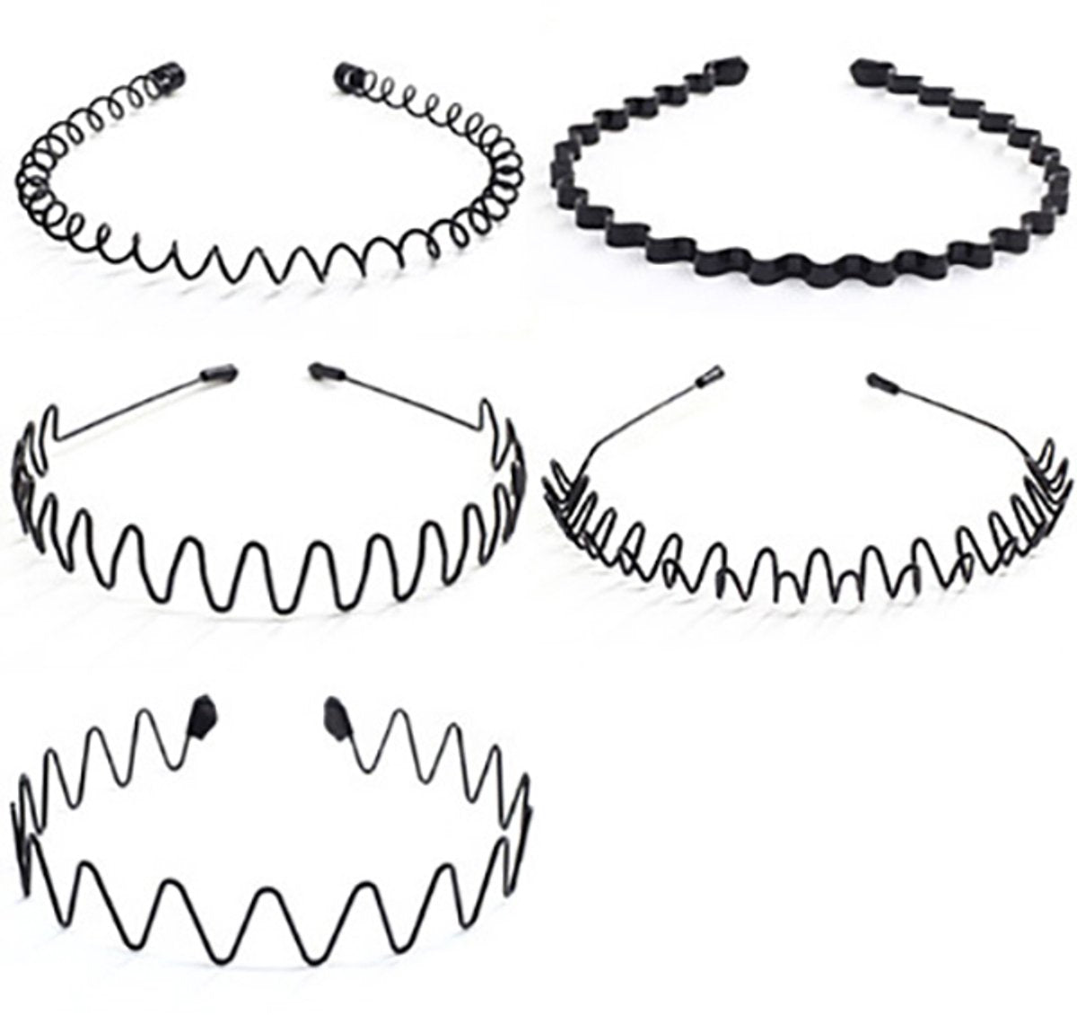 Hair Accessories - 5 Pieces - Headbands - Tiara - Unisex Women and Men - Lightweight - Sports Headband - Plastic - For Running, Sports and Daily Use - Black