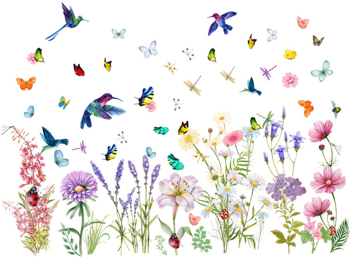 Wall sticker - Flowers/Butterfly/Bird - Reusable/Repositionable - Children's room - Boys - Girls - Home decor - Colorful Wall Sticker - for living room baby rooms bedroom toilet decoration