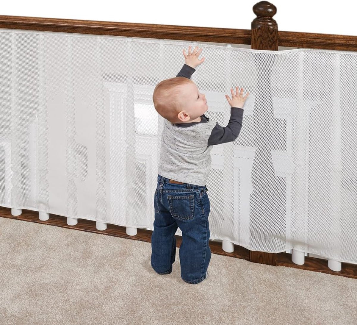 Safety Net - Baby and Animal Safety Gate - 600 x 79 cm - Robust - Adjustable - Baby Safety - Retractable Safety Net - Balcony - Stairs - White - Safety Gate - made of mesh for cats and toys