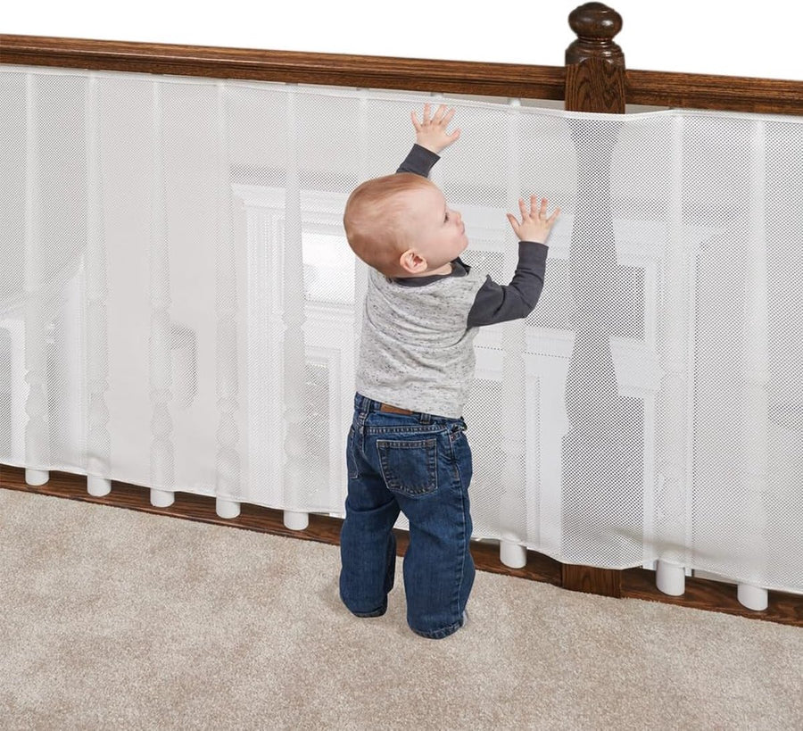 Safety Net - Baby and Animal Safety Gate - 600 x 79 cm - Robust - Adjustable - Baby Safety - Retractable Safety Net - Balcony - Stairs - White - Safety Gate - made of mesh for cats and toys