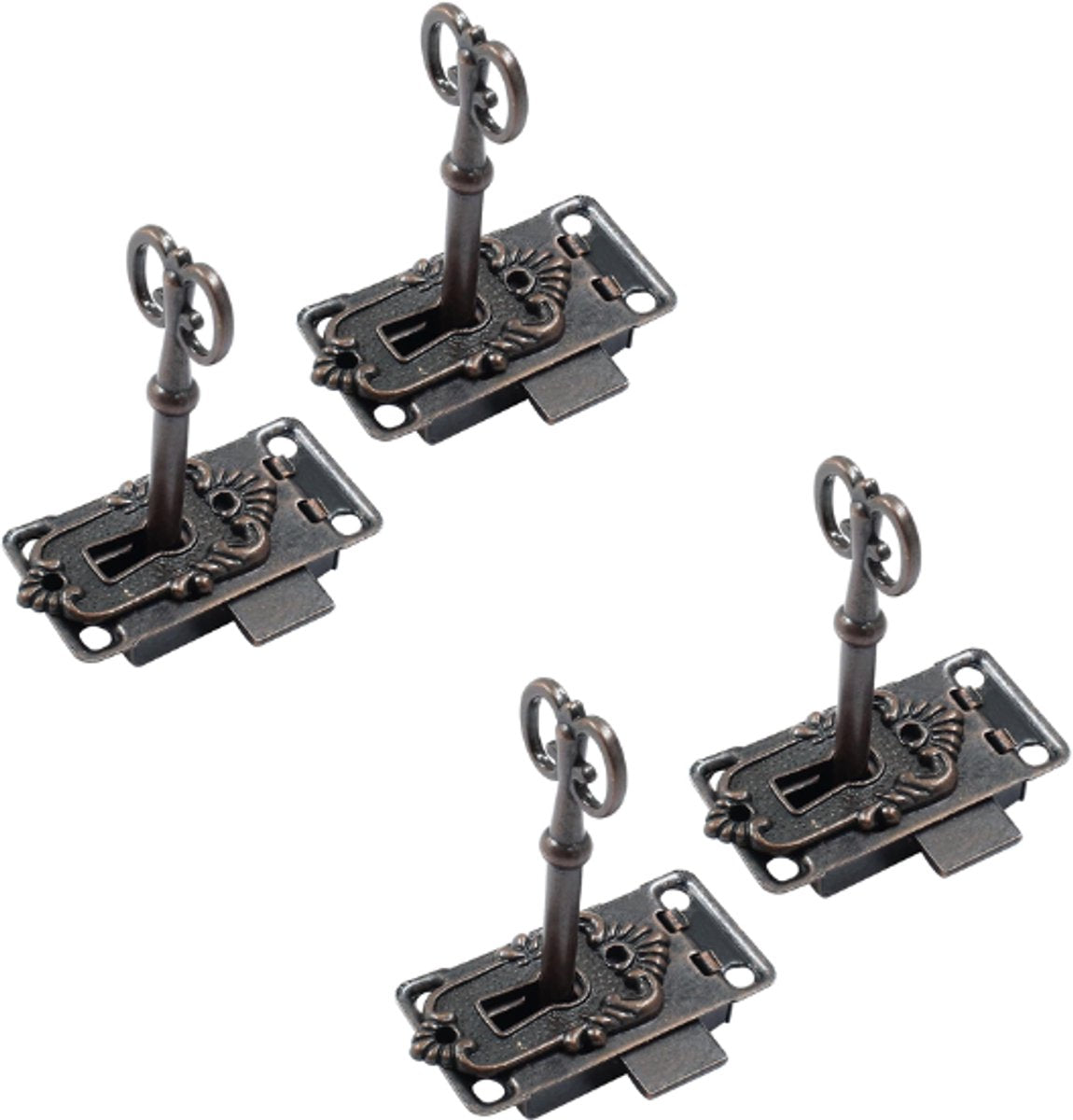 4 Pieces - Furniture Lock - Iron - 53*27 mm - Red Bronze - With Key and Screws - Furniture Locks - Safety Cabinet Lock - Drawer Lock - Lock with Key - For Furniture, Cabinet and Drawer