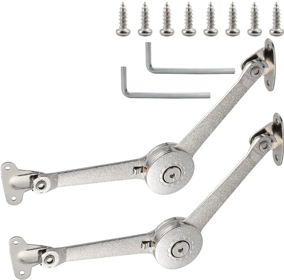 2 pieces - Flap hinge - Kitchen cabinet hinge - Furniture hinge - Overlay hinge - with brake - With screws and Allen key - zinc alloy - nickel plated - max. weight support 10kg