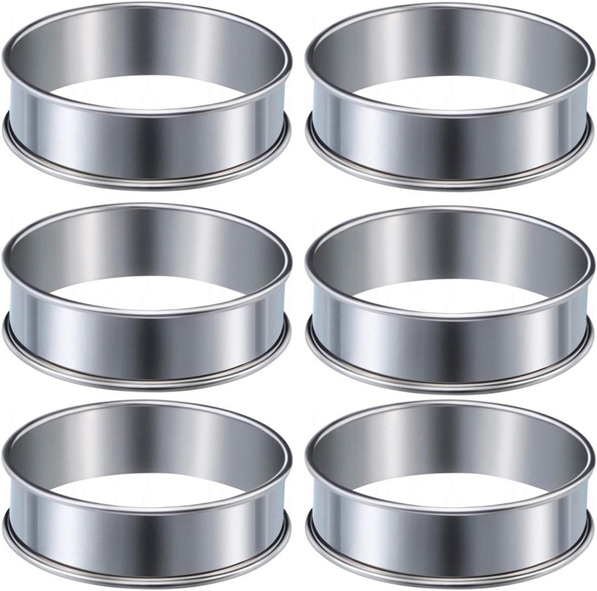 Muffin Rings - 6 Pieces - Cake Rings - Stainless Steel - Round - Non-Stick - Double Curled Edge - Scone Rings - Mousse Ring Cake Mold - Cake Rings - Baking Molds - Suitable for Cakes, Pastries, Cookies and Sandwiches - 8.5*2.5cm - Silver