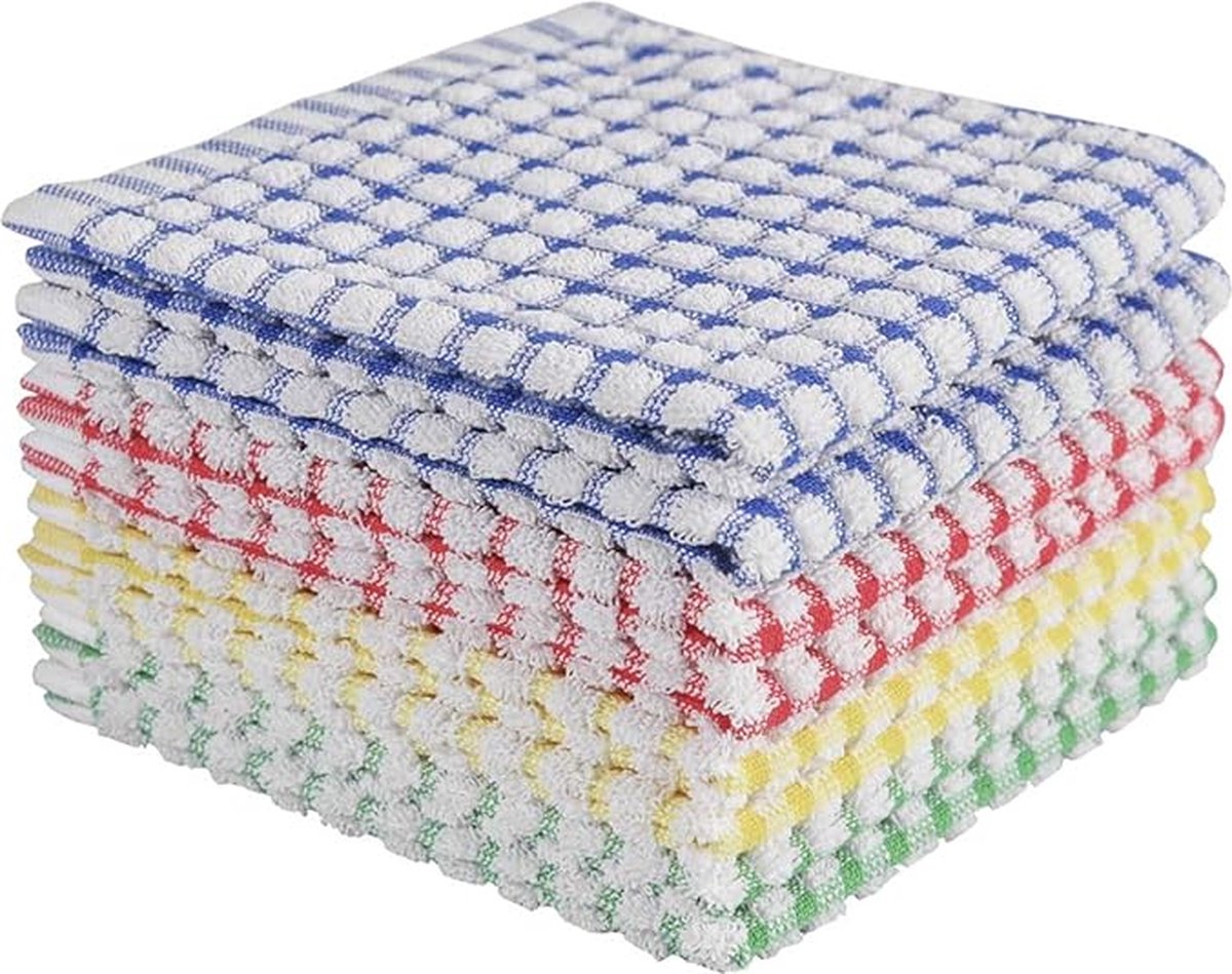 Dishcloth Set 8 Pieces - Dishcloth - Dishcloths - Cleaning Cloths - Microfiber Cleaning Cloths - 30x30cm - Cotton - Red*2+Yellow*2+Blue*2+Green*2