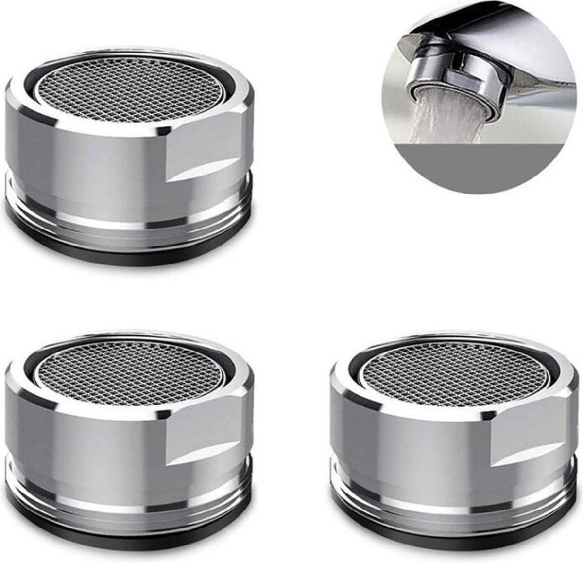 Faucet aerator - 5 pieces - Including sealing rings - Suitable for kitchen and bathroom - Faucet head aerator - Faucet filter - Faucet attachment - Water-saving faucet head - M24 aerator - Brass thickened faucet spout