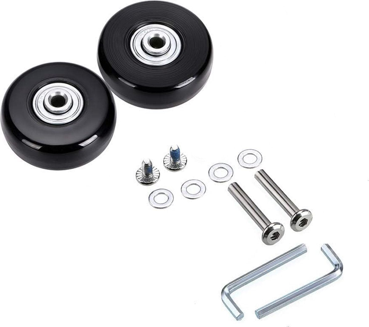 Set of 2 - Suitcase wheels - Replacement wheels for suitcases - Rubber casters - Bearings - Repair kits - 50mm x 18mm - Spare wheels - Suitcase - Casters - Luggage wheels - With screws - Wheels - Caster wheel - Suitcase wheels replacement set