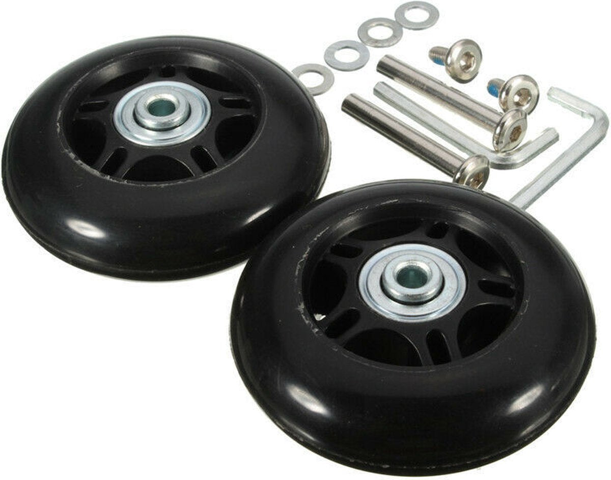 Set of 2 - Suitcase wheels - Replacement wheels for suitcases - Rubber casters - Bearings - Repair kits - 70mm x 24mm - Spare wheels - Suitcase - Casters - Luggage wheels - With screws - Wheels - Caster wheel - Suitcase wheels replacement set