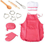 Set of 11 pieces - Kitchen apron - Kitchen - Children's cooking apron tool set - pink red - 28*23.5*2.8cm - cloth