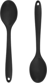 Cooking Spoon - 2 Pieces - Stirring Spoon - Silicone - Spoon - Sauce Spoon - Serving Spoon - Serving Spoon - Heat Resistant - Kitchen Tool - Non-Stick Coating - Kitchen Utensils - Suitable for Kitchens and Dining Rooms - 20.5*4.5 cm - Black