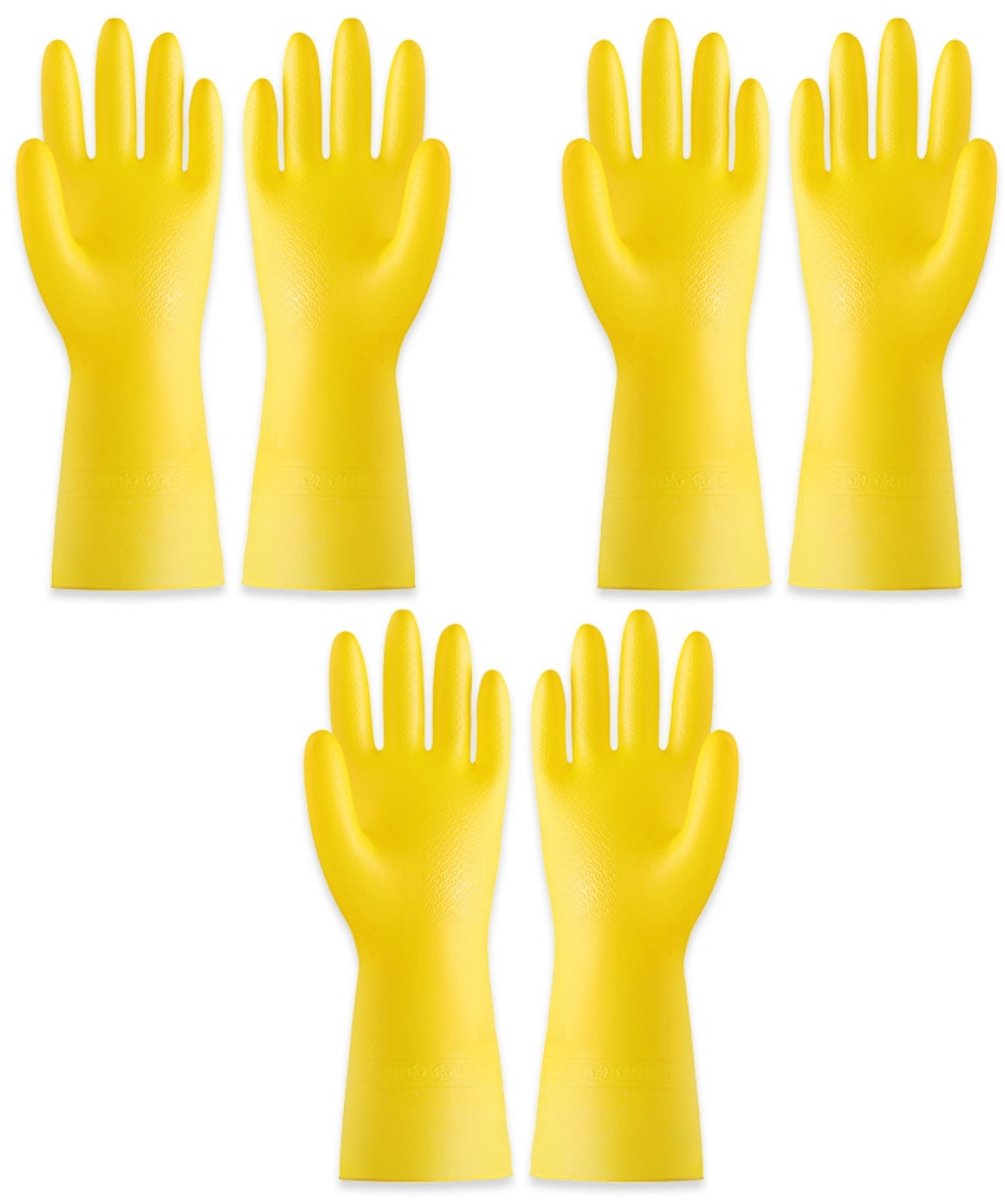 Cleaning gloves - size M - Household gloves - Extra Grip - Rubber - Suitable for damp environments such as kitchen, etc. - 3 Pairs - Yellow