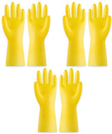 Cleaning gloves - 3 pairs - rubber gloves - dishwashing gloves - rubber gloves - dishwashing gloves - waterproof rubber gloves - household gloves - reusable - rubber - dishwashing gloves - size L - yellow