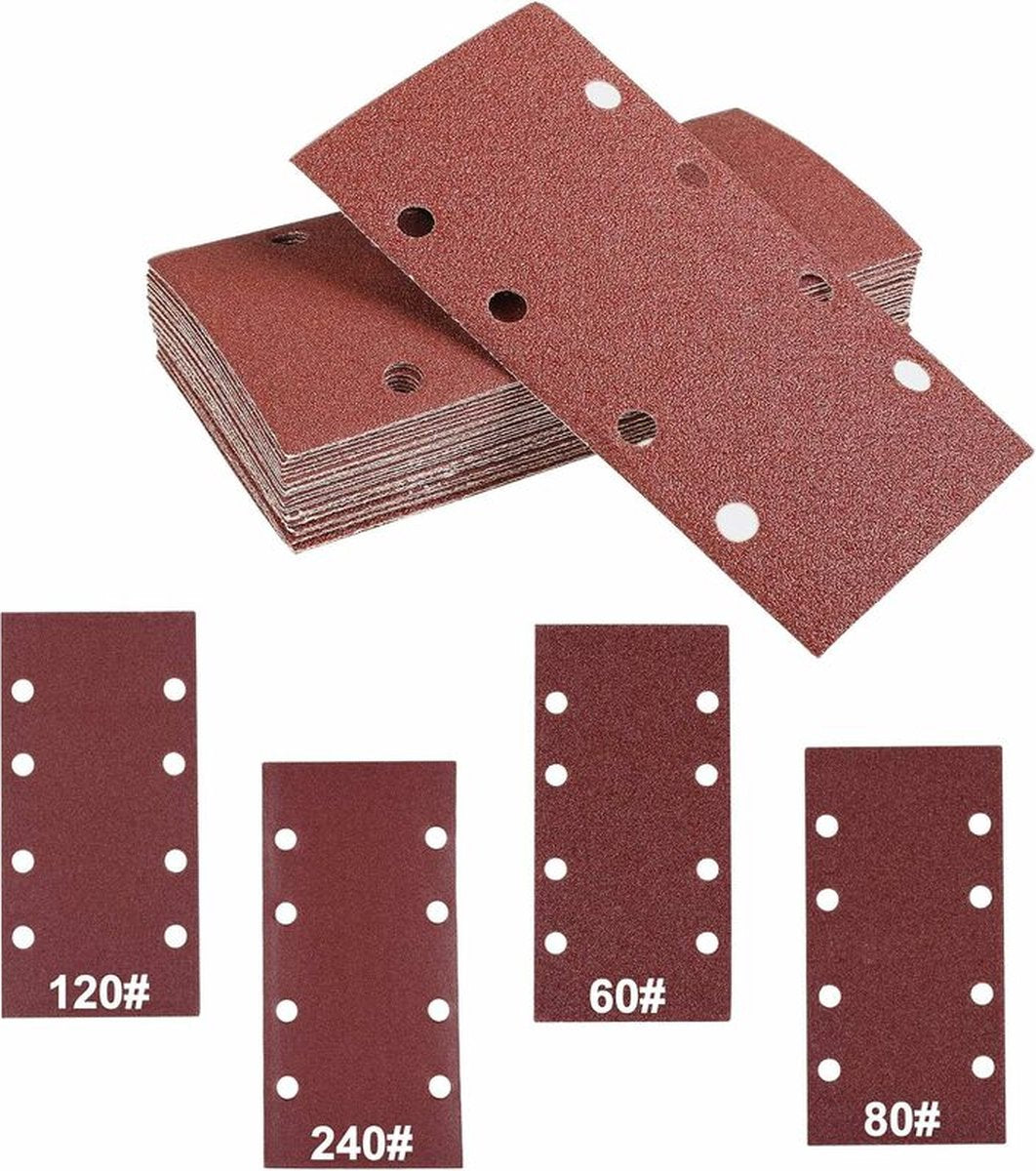 40 pieces - rectangular sandpaper - 60/80/120/240 - grit sandpaper for orbital sander - For wood and metal - 93 x 185 mm - self-adhesive - hook and loop