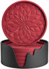 Coasters with Holder - 6 pieces - Coasters for Glasses - Coasters - Silicone - Non-slip - Red - Round - Raised edges to prevent spills - Coasters for hot or cold drinks to protect table tops