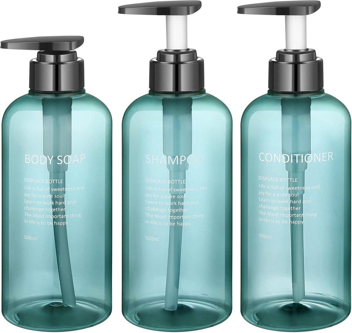 Soap dispenser - 3 pieces - Empty travel bottles - shampoo conditioner, shower gel dispenser - pump dispenser - empty bottles - 500 ml - blue - plastic - refillable - with labels - for travel and bathroom