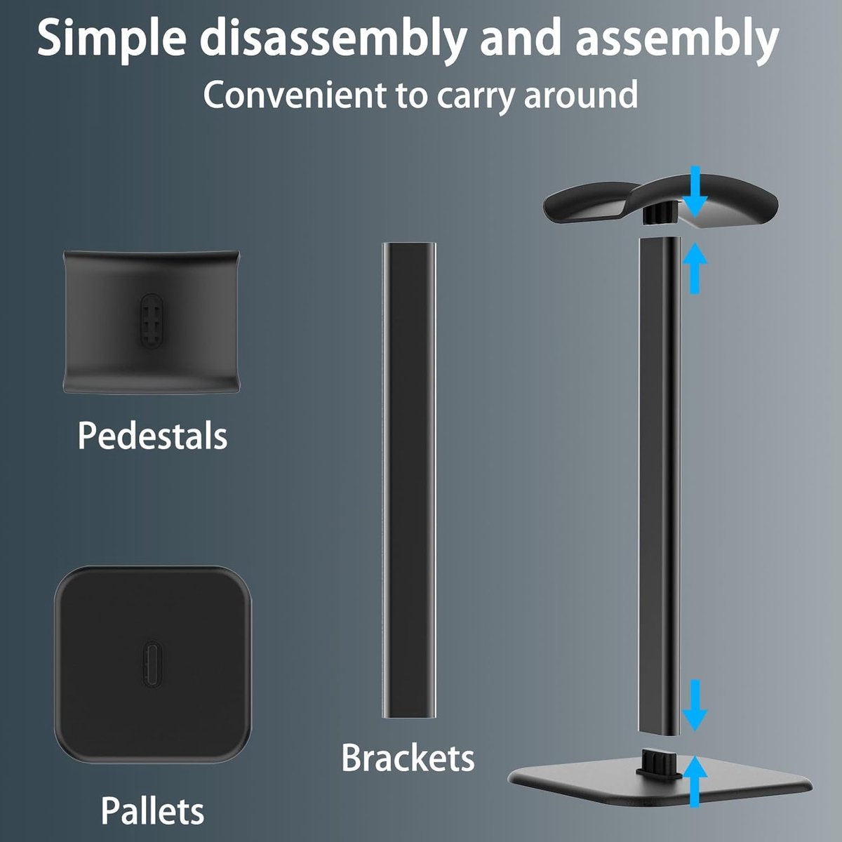 Headphone Holder - Headset Stand - Aluminum - Headphone Hook - Headset Holder - Universal - For Your Desk - 100x100x245mm - Black