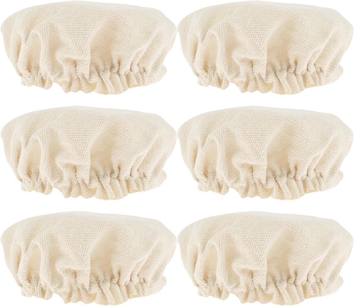 Fermentation Cloth - Pack of 6 - Fabric Covers for Sourdough - Canvas - Fabric Lids - Dust Cover - Sourdough Fermentation Jars - Reusable - Cover for Proving Basket - Basket Covers - Washable - For Bread Baking - 10cm - Beige