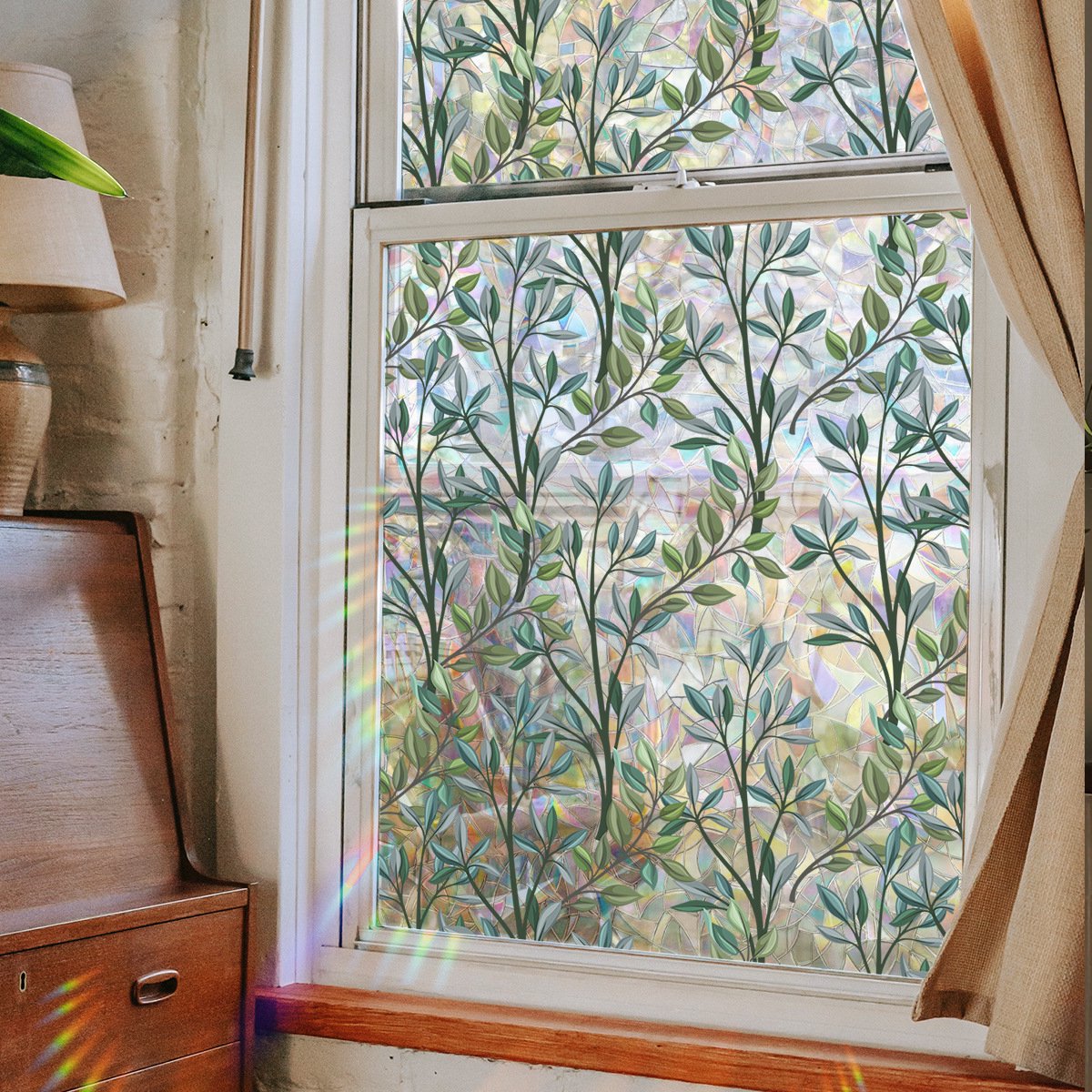 Window film - 40 x 100cm - Sun protection & insulating - Static - Static self-adhesive adhesive film - Decorative film - Stained glass - Green vines - PVC