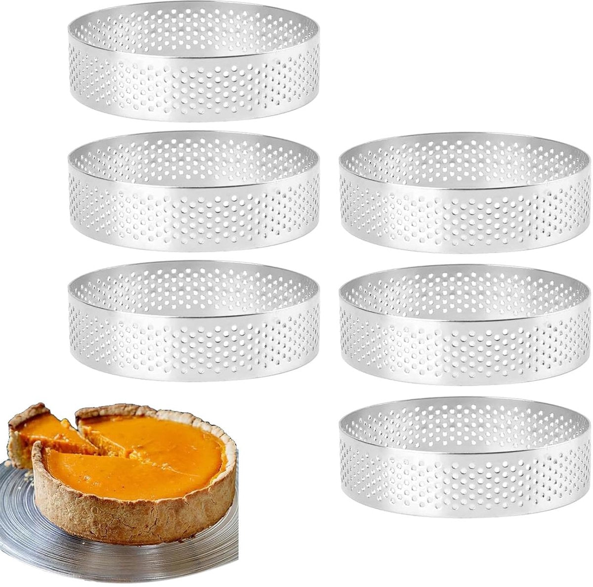 Cake ring - 6 pieces - Ø 8 cm*2 cm*0.8 mm - Stainless steel - Cake tin - Cake mould - Mousse cake mould - For baking muffins, cakes, cookies