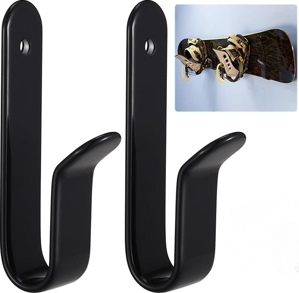 2 pieces - snowboard wall mount - skateboard wall mount - with screws - skateboard, wall mounting, display rack for skateboards, surfboards or longboards - storage hooks - black - stainless steel - hanging - 10*2*3.3cm